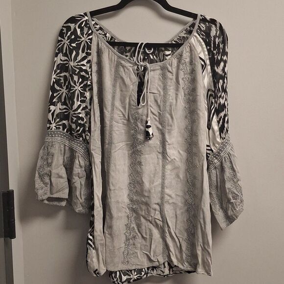 Young Threads Black & Gray Boho Blouse - Picture 1 of 7